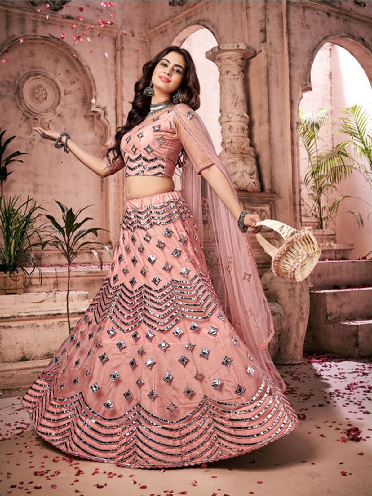 Buy Peach Heavy Embroidered Designer Net Wedding Lehenga Choli | Wedding Lehenga  Choli