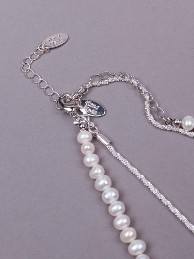 Designer pearl necklace embellished with a crystal pendant - Odette