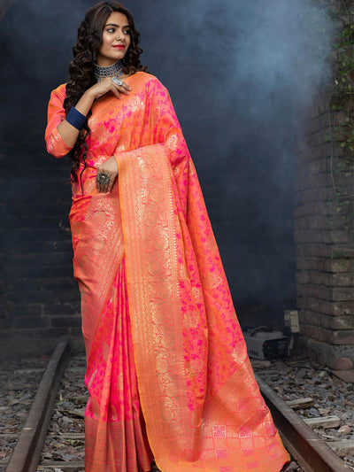 Designer Pink Banarasi Silk Saree - Odette