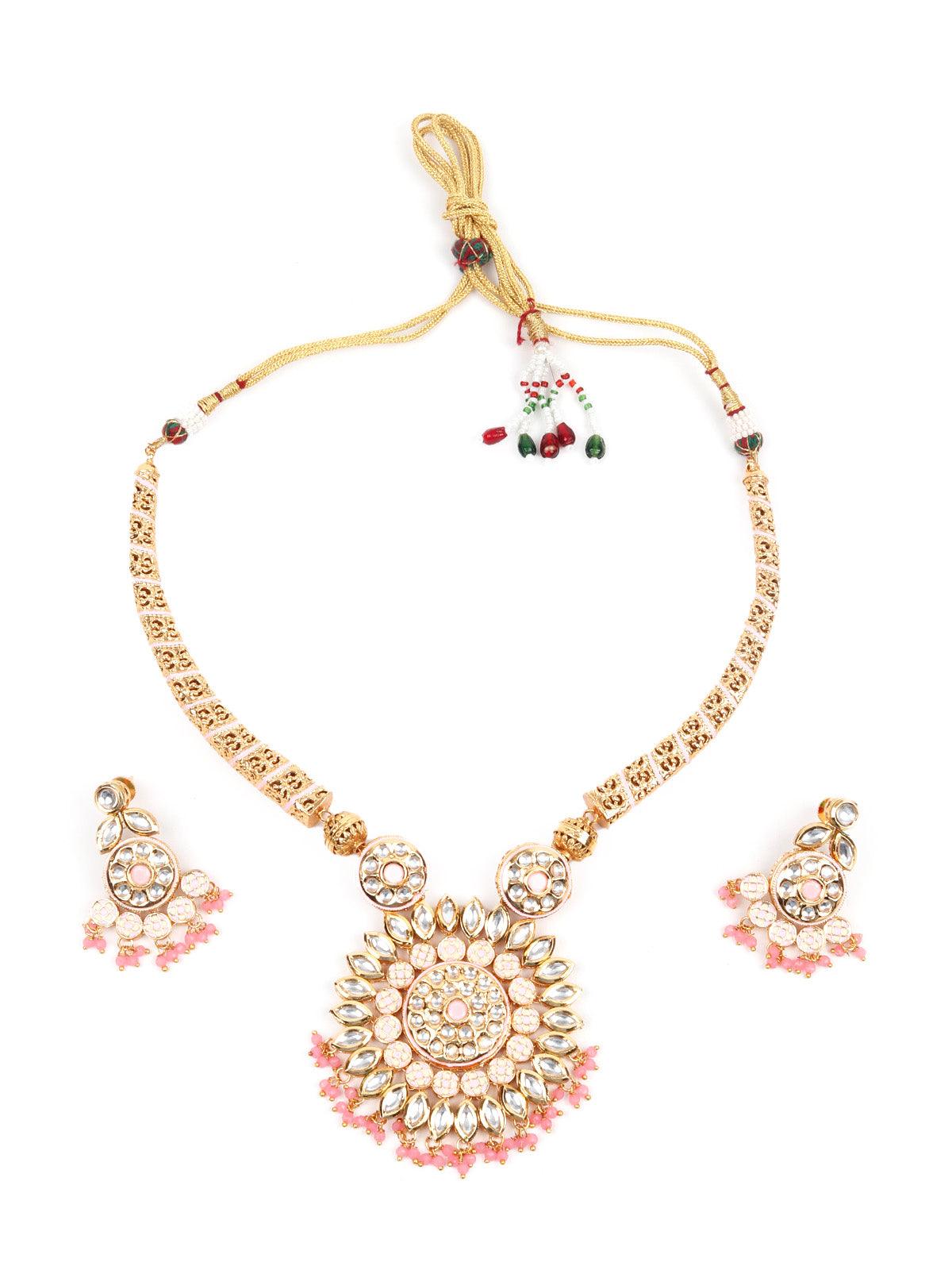 Designer Pink Hasli Style Neckpiece Set - Odette