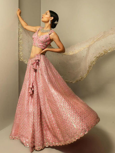 Designer Pink Sequins Lehenga Choli - Odette