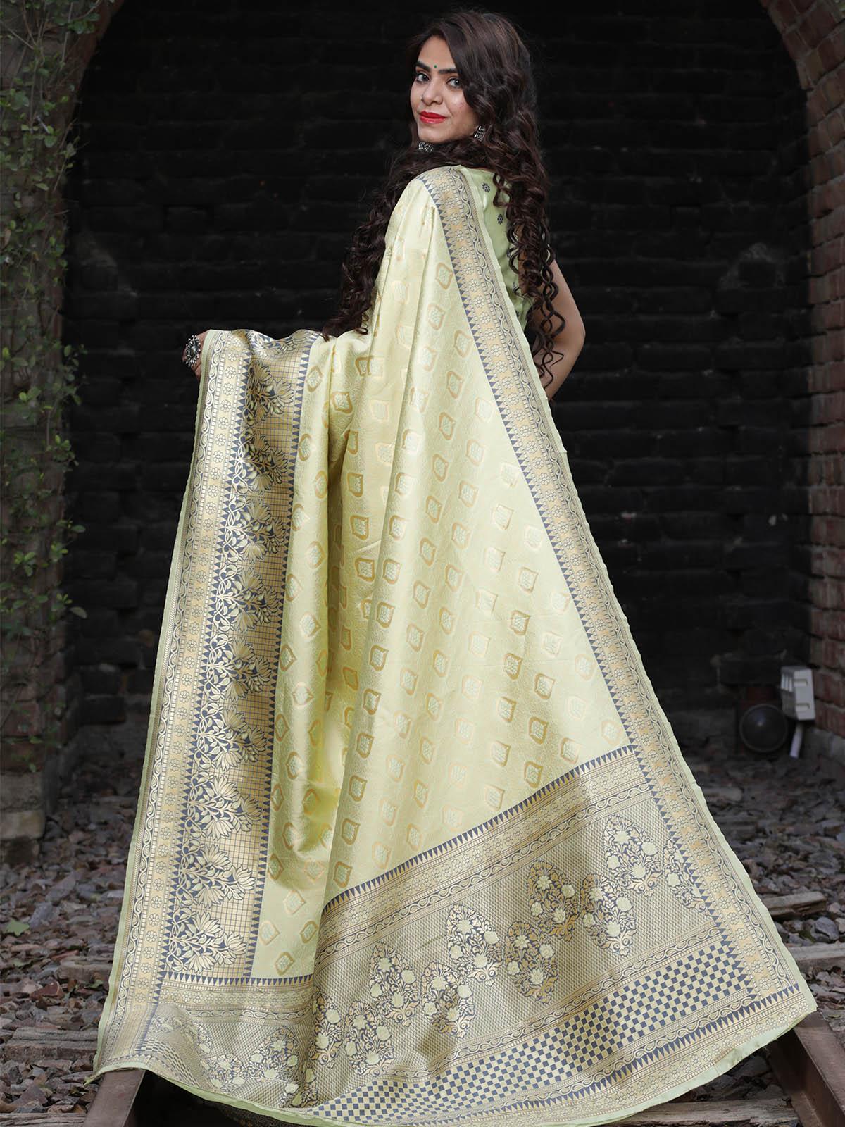 Designer Pista Banarasi Silk Saree - Odette