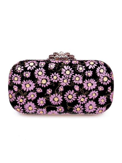 Designer Purple Floral Bag With A Huge Studded Statement Structure - Odette