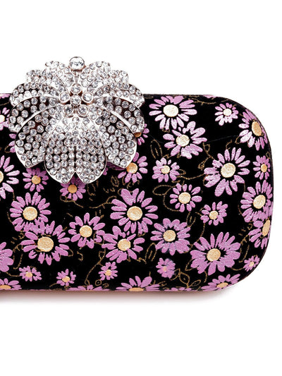 Designer Purple Floral Bag With A Huge Studded Statement Structure - Odette