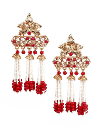 DESIGNER RED AND GOLD DANGLE EARRINGS - Odette