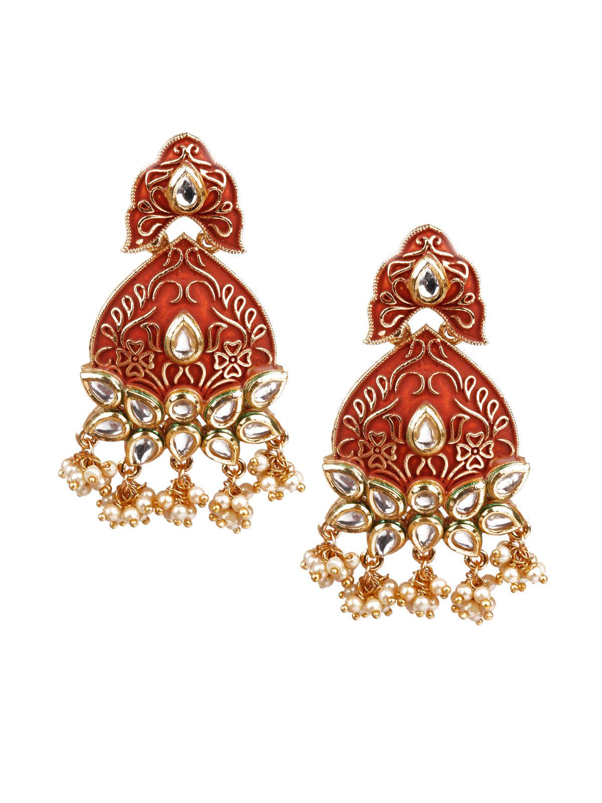 DESIGNER RED AND GOLD DANGLE EARRINGS - Odette