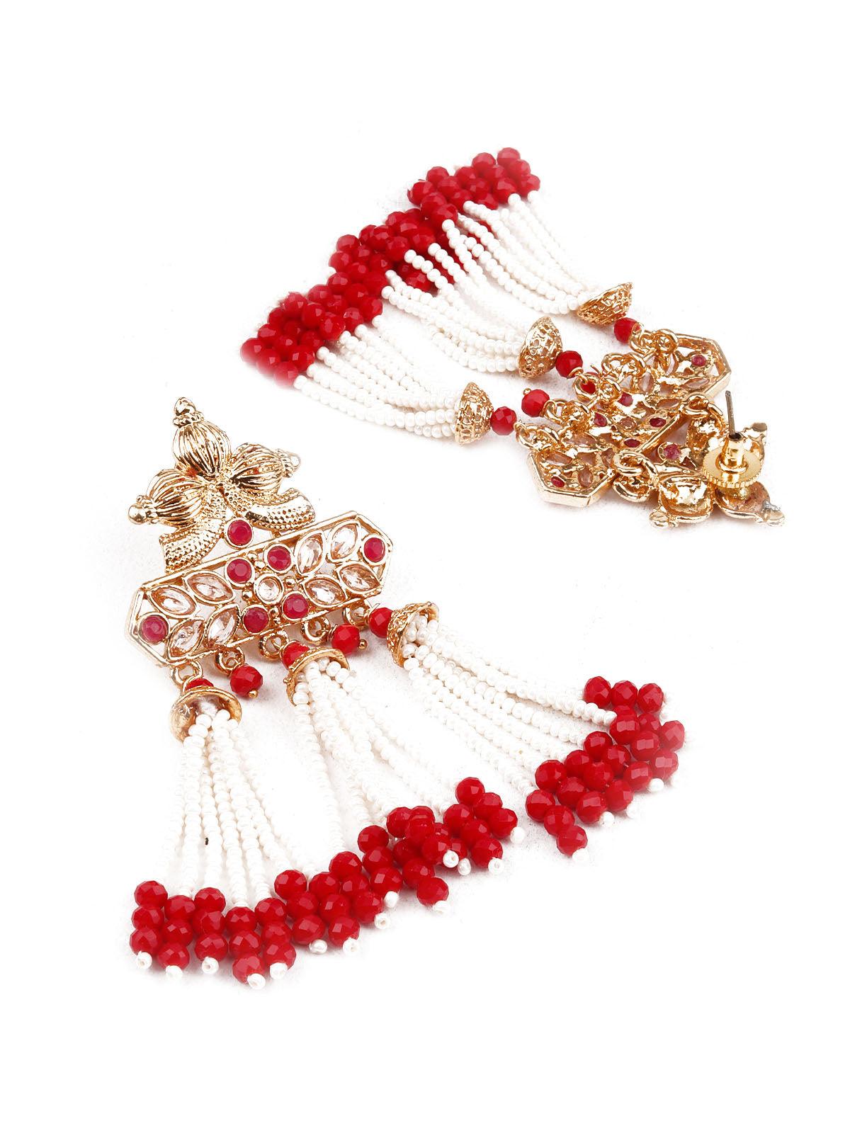 DESIGNER RED AND GOLD DANGLE EARRINGS - Odette