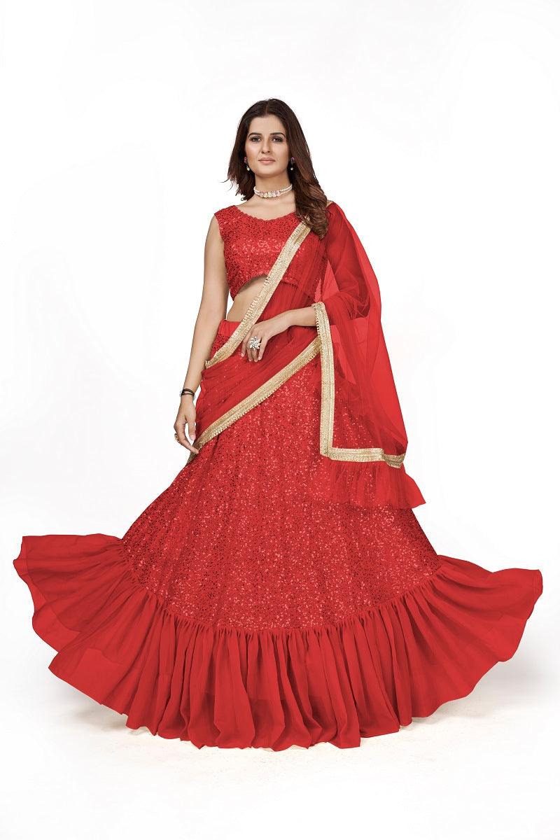 Party Wear Red Lehenga Choli Designs Multicolor Embroidery Work –  TheDesignerSaree
