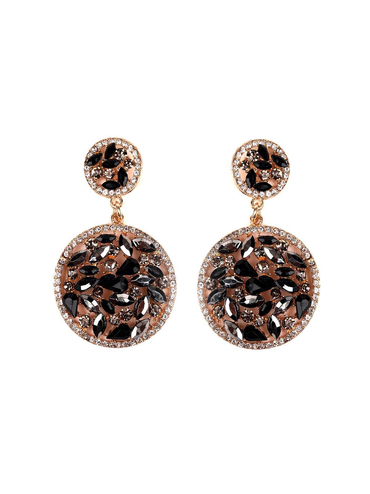 Designer rounded uncut black crystal earrings - Odette