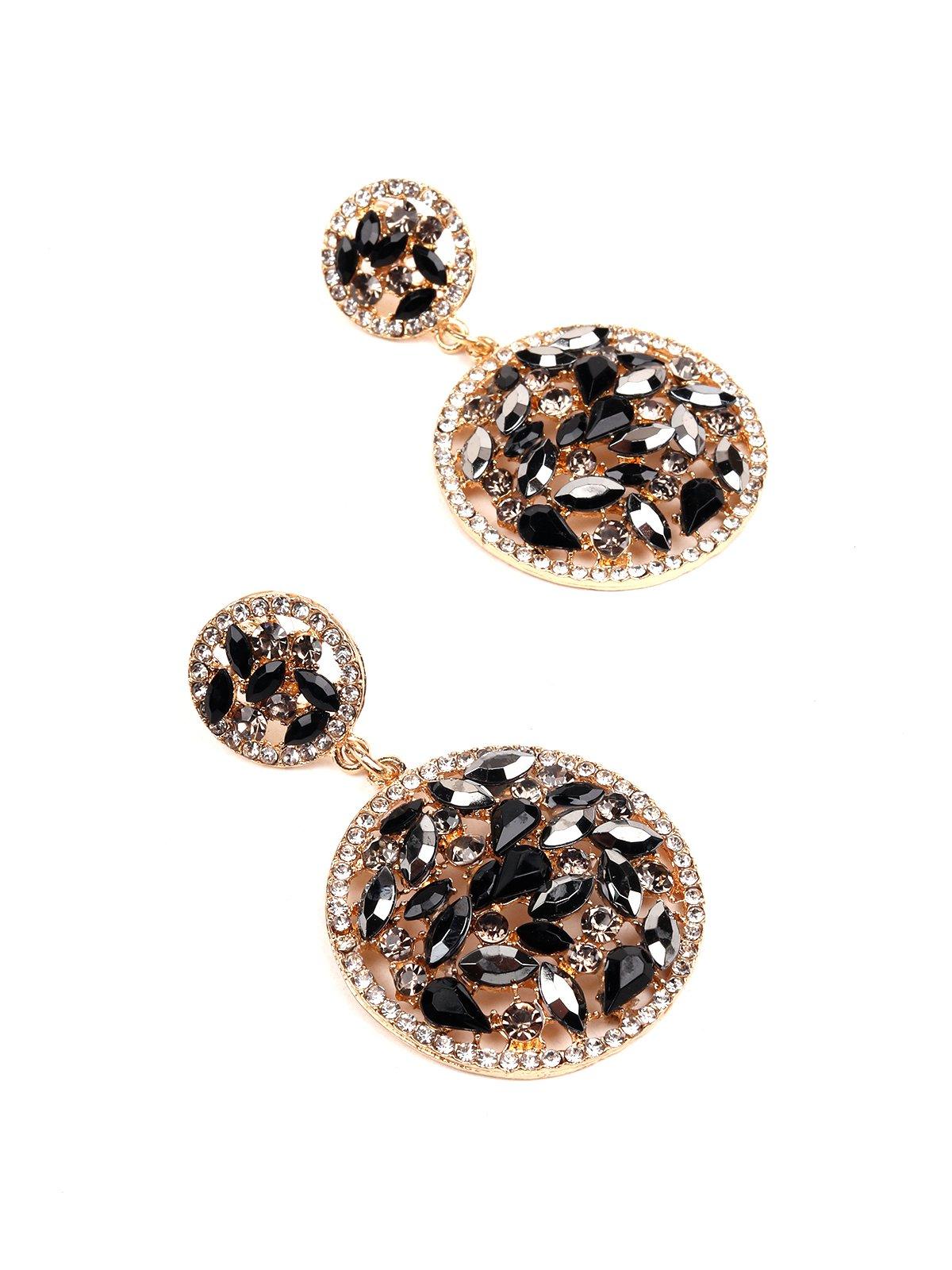 Designer rounded uncut black crystal earrings - Odette