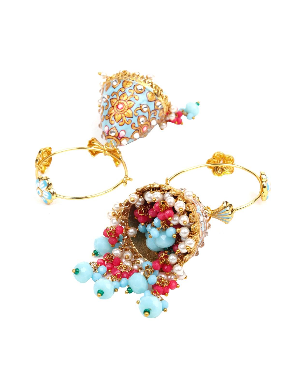 Designer turquoise blue jhumkas - Odette