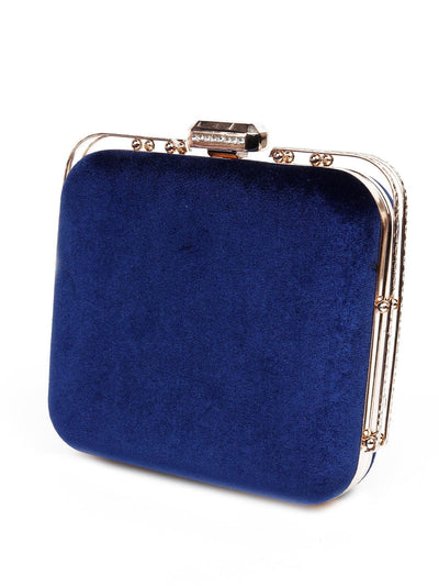 Designer velvet royal blue solid sling bag for women - Odette