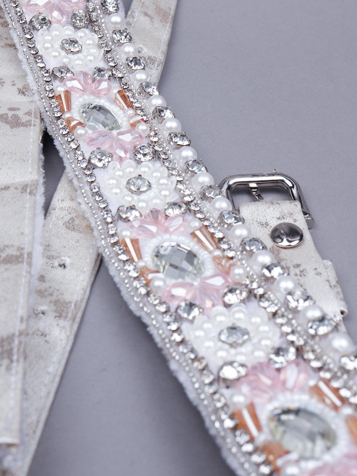 Designer White beaded belt - Odette