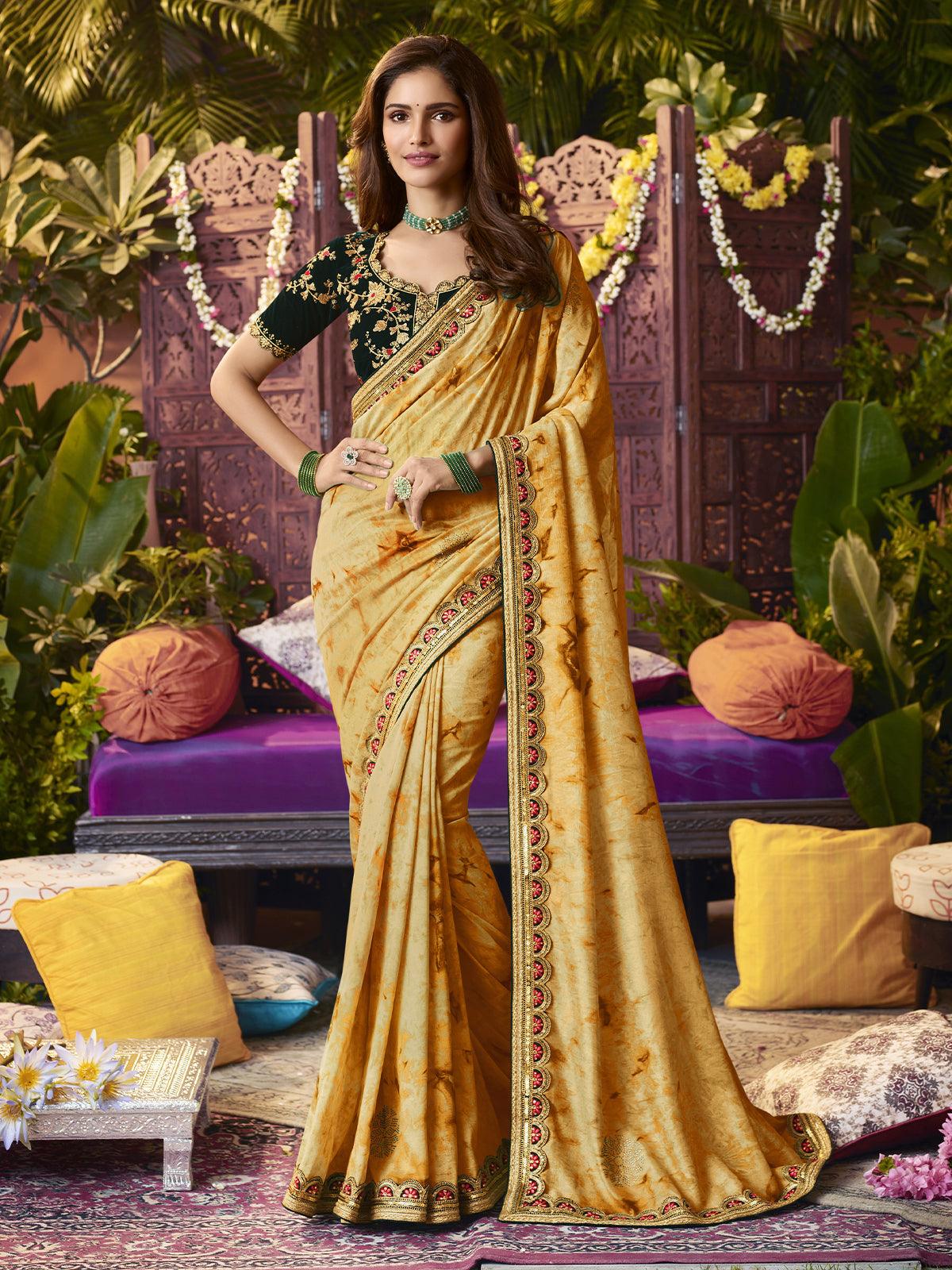 Buy Yellow Net Reception Wear Stone Work Saree Online From Wholesale Salwar.