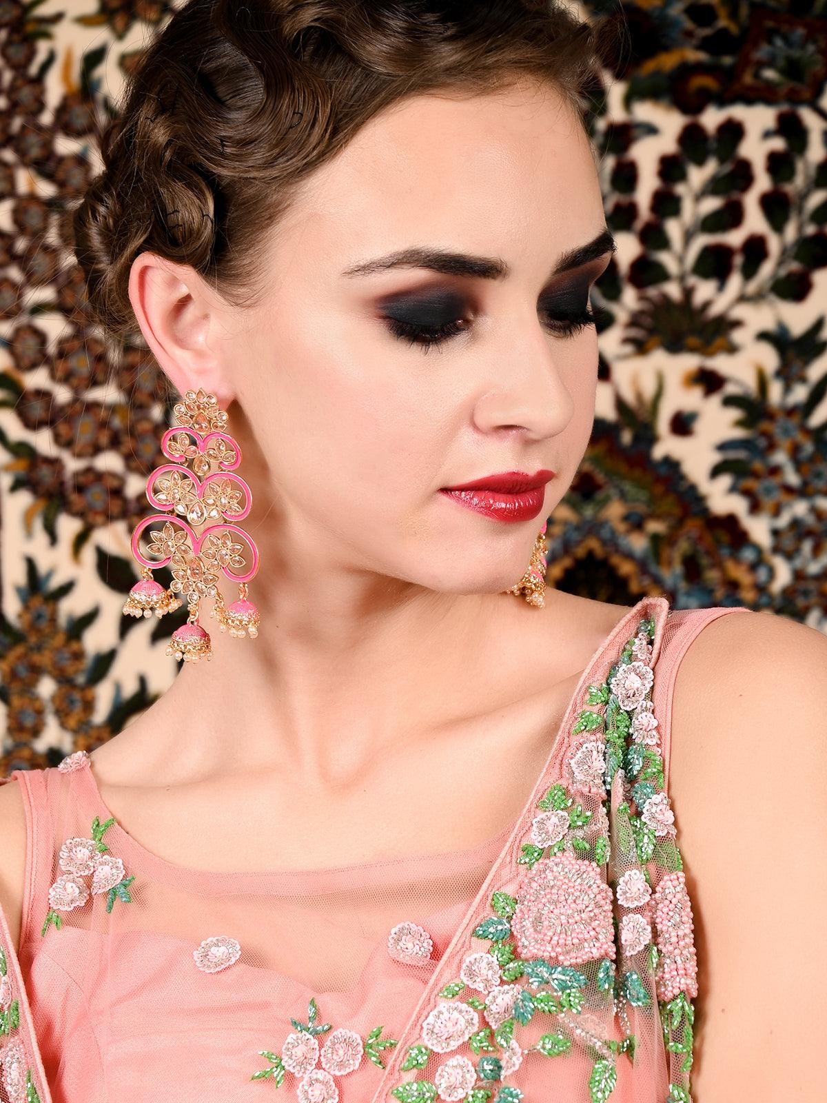Buy Divine Pink Dangle-Jhumka Earrings! – Odette