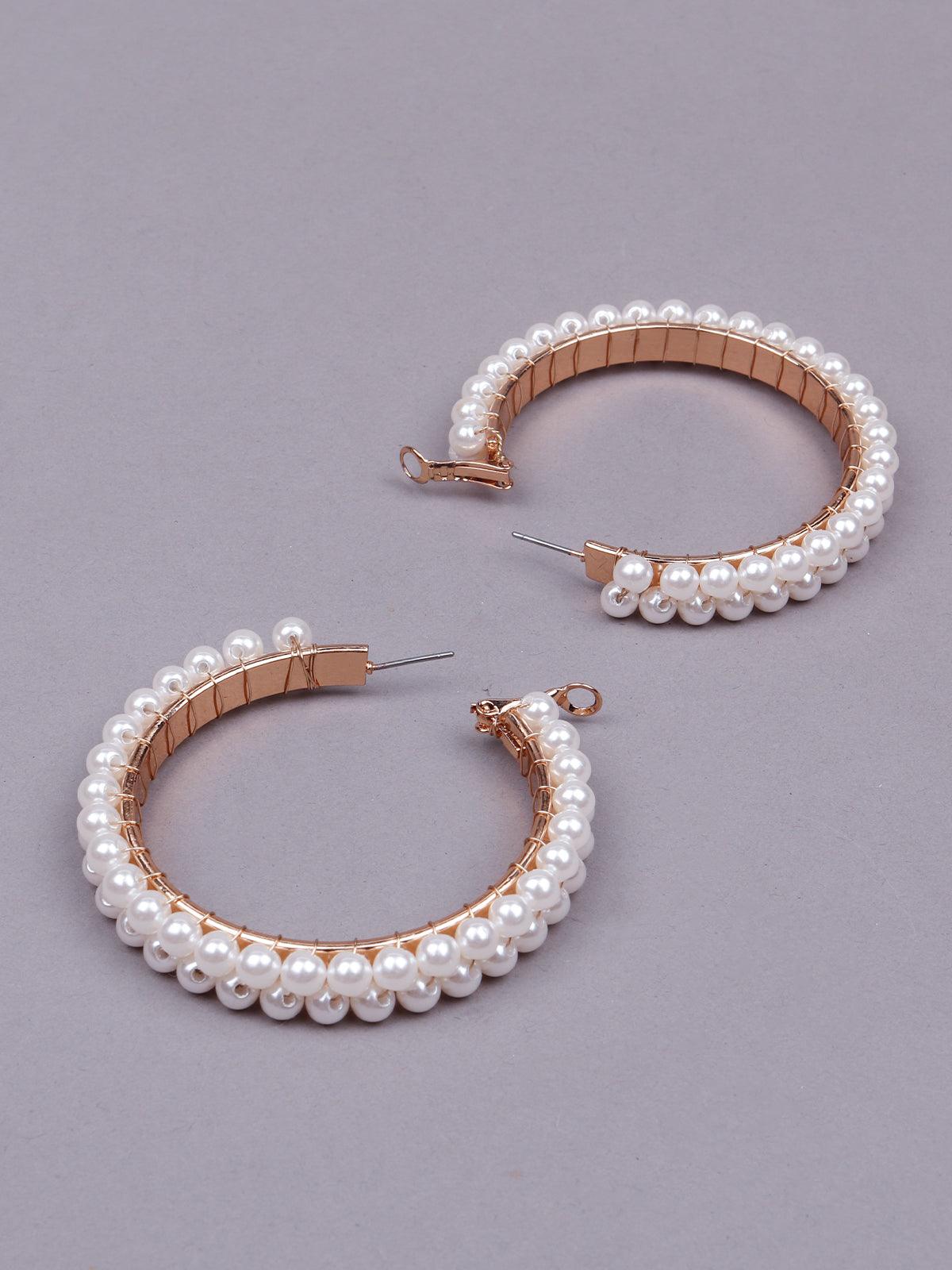 Double layered artificial pearl hoop statement earrings - Odette