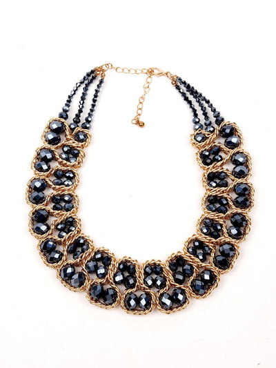 Double Layered Black Beaded Necklace - Odette