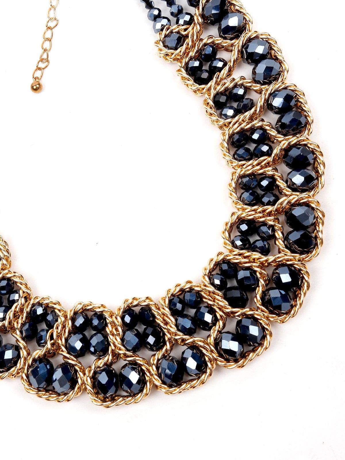 Double Layered Black Beaded Necklace - Odette