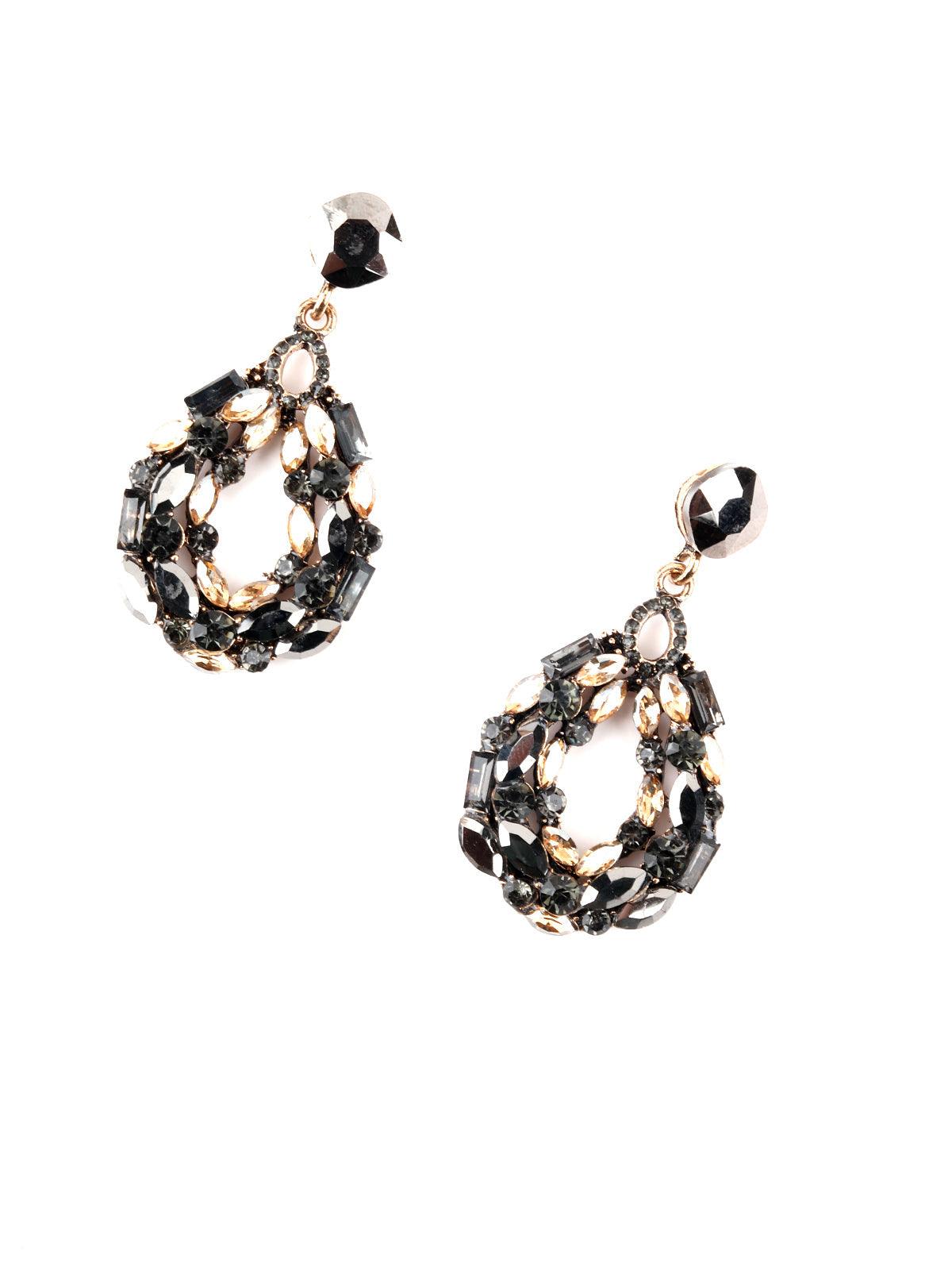Drop Shape Black Diamante Rhine Stone Dangle Earrings - Odette