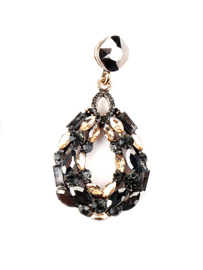 Drop Shape Black Diamante Rhine Stone Dangle Earrings - Odette