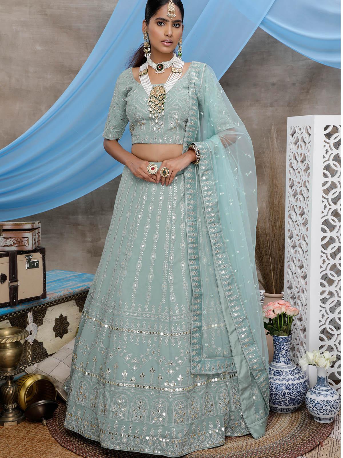 Dusty Green Georgette Lehenga Set - Odette