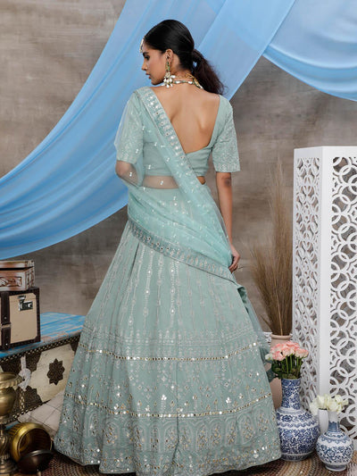 Dusty Green Georgette Lehenga Set - Odette