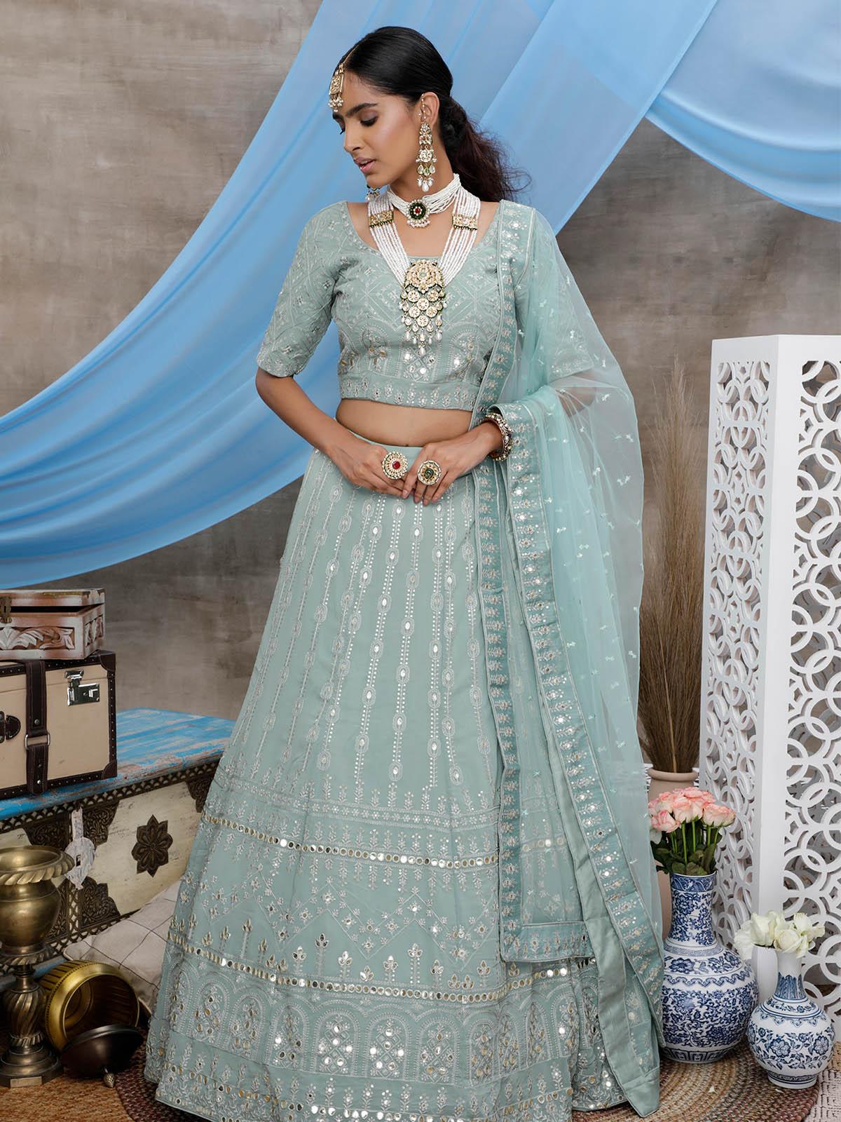 Dusty Green Georgette Lehenga Set - Odette