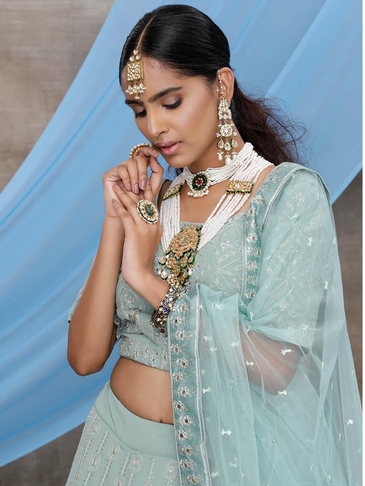 Dusty Green Georgette Lehenga Set - Odette