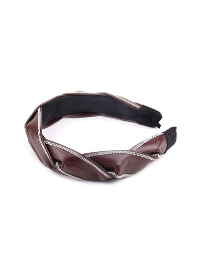 Edgy brown leatherette embellished hairband - Odette