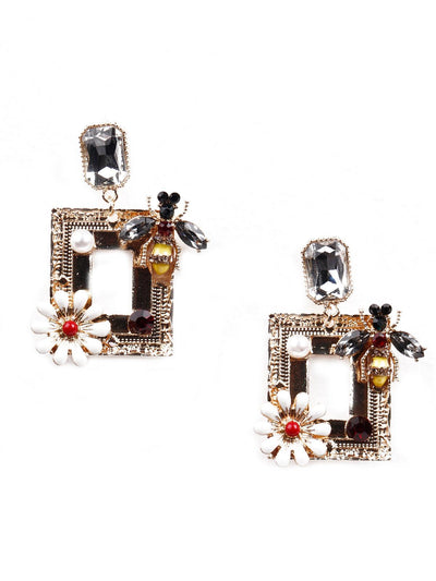 Elegance floral structured statement earrings - Gold - Odette