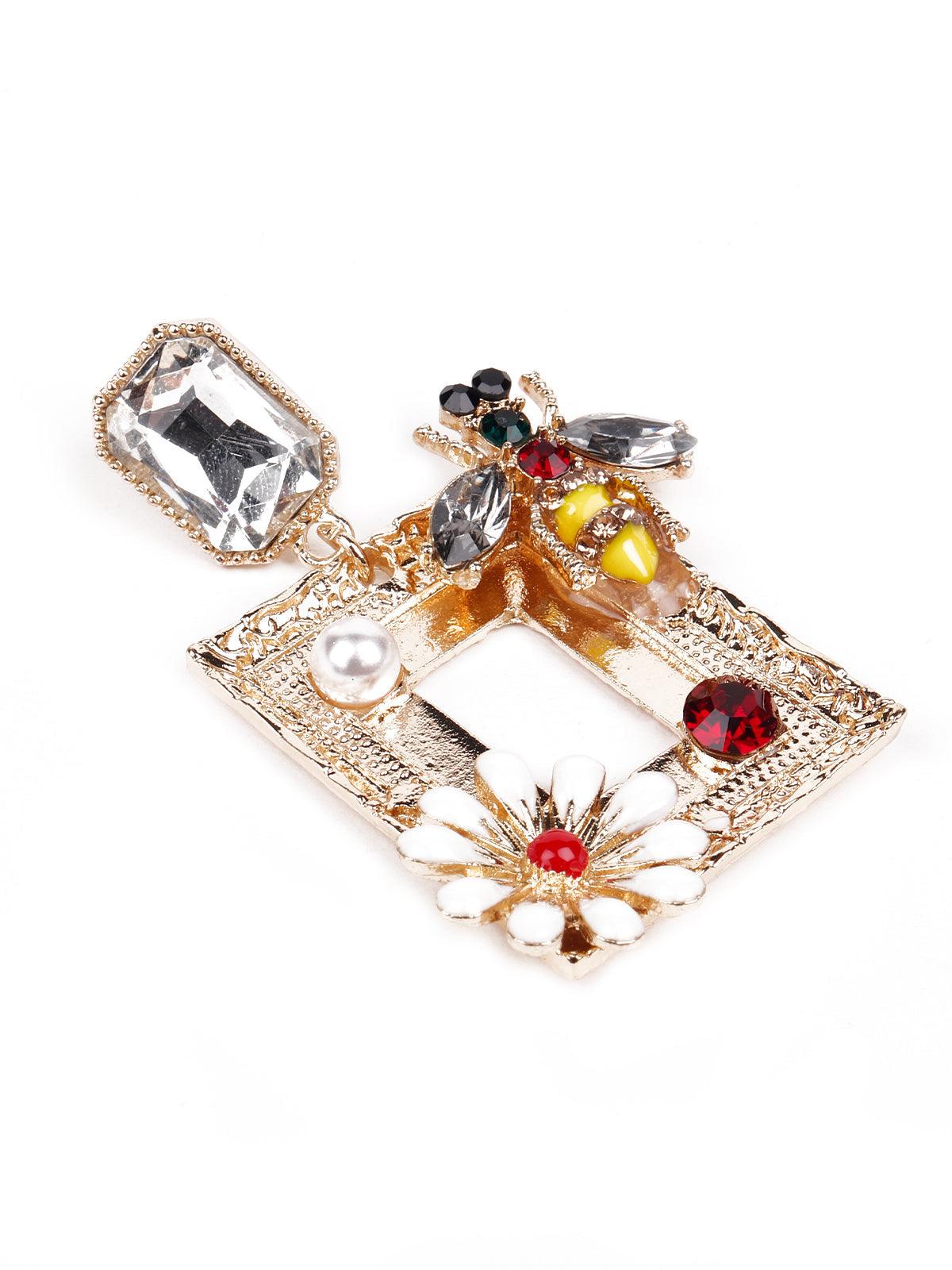 Elegance floral structured statement earrings - Gold - Odette