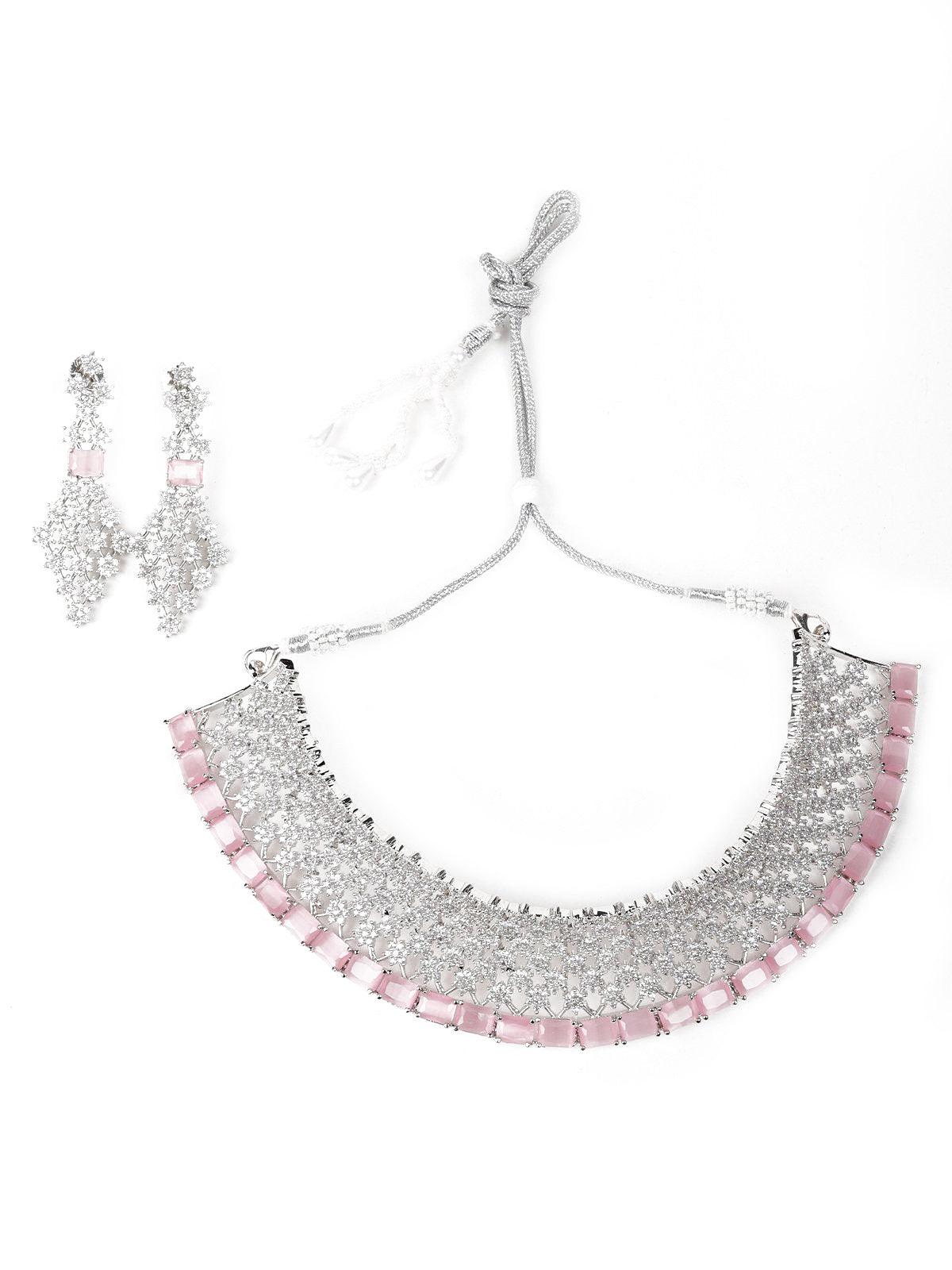 Elegant Baby Pink Studded Princess Necklace - Odette