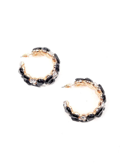Elegant black crystal rounded earrings - Odette