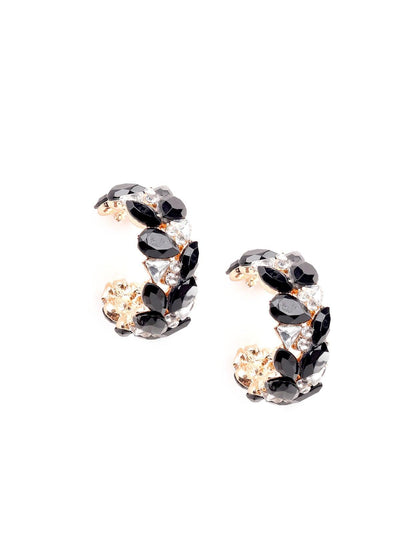 Elegant black crystal rounded earrings - Odette
