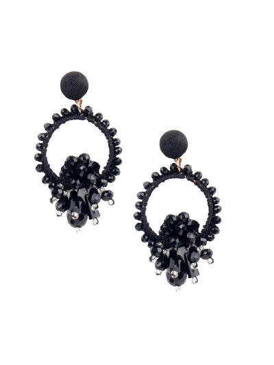 Elegant Black embellished statement earrings - Odette