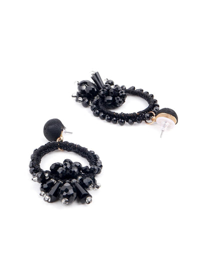Elegant Black embellished statement earrings - Odette