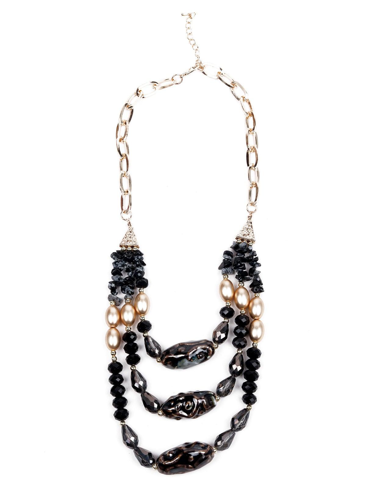 Elegant Black Sea Shell Multilayered Beaded Necklace - Odette