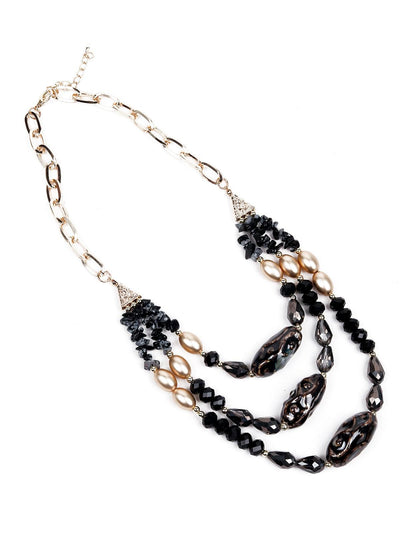 Elegant Black Sea Shell Multilayered Beaded Necklace - Odette