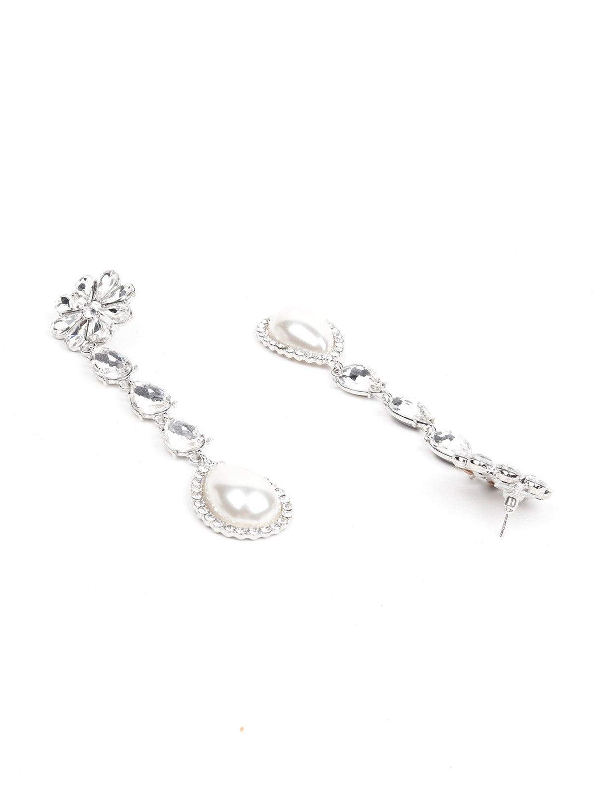 Elegant Crystal And Pearl Drop Earrings - Odette