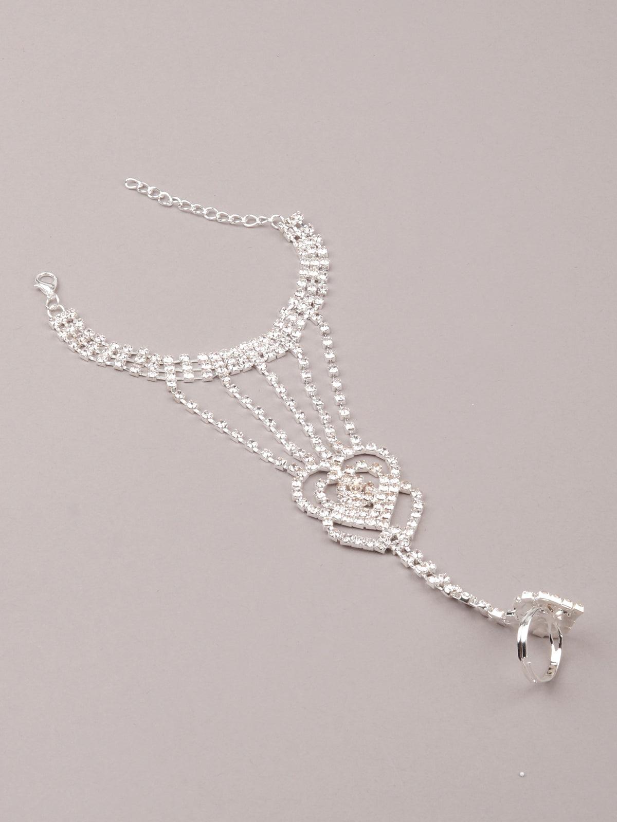 Elegant diamanté because hand chain with ring - Odette