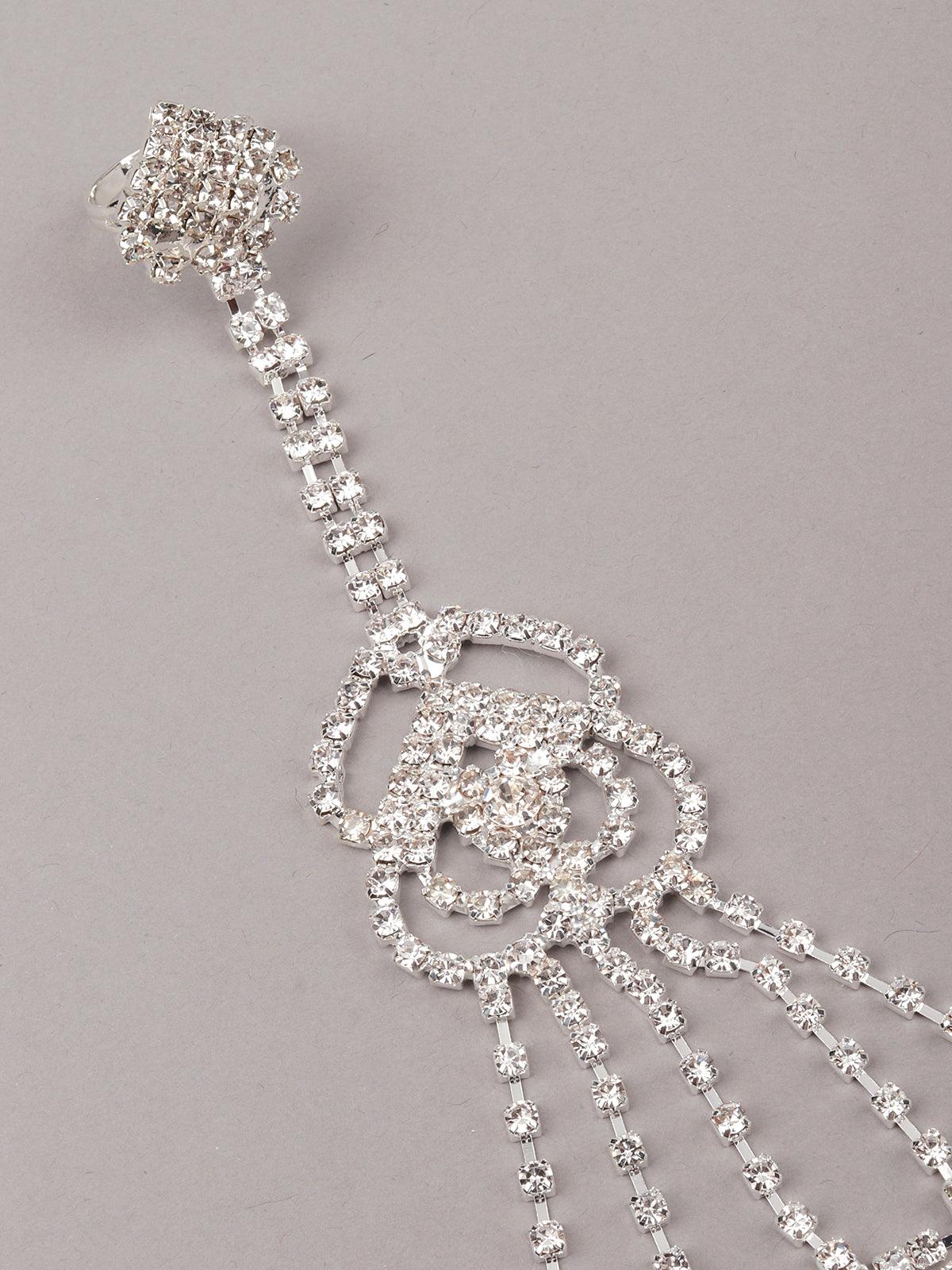 Elegant diamanté because hand chain with ring - Odette