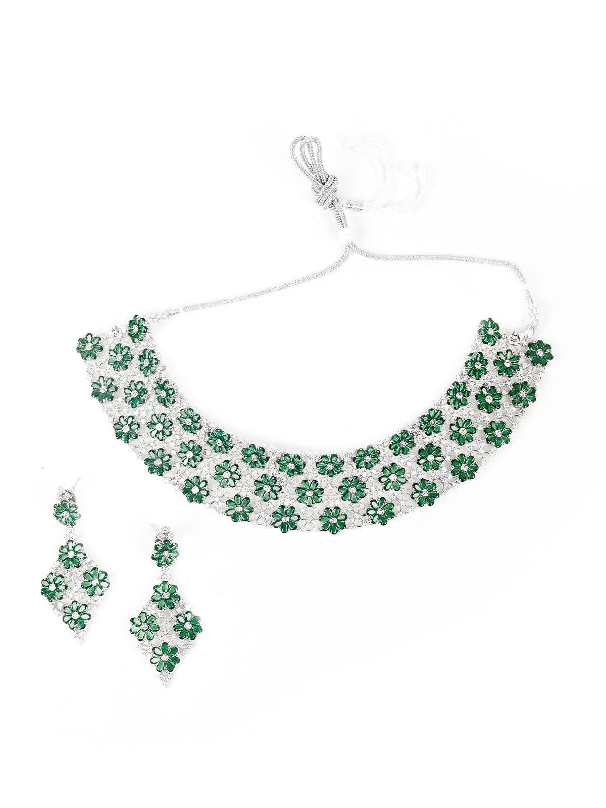 Elegant Floral Green Choker Necklace Set - Odette