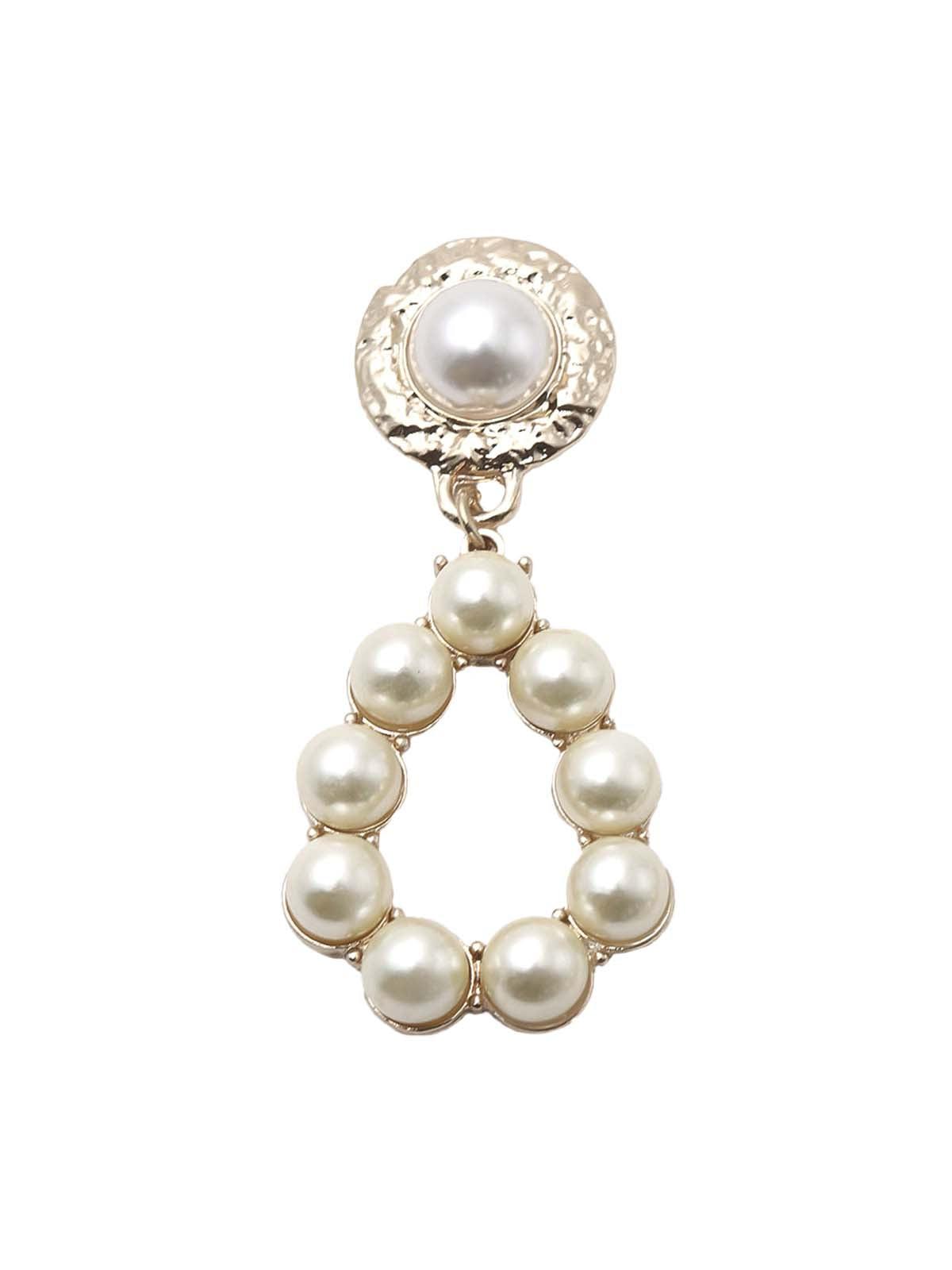 Elegant Gold Tone Pearl Dangle Earrings - Odette