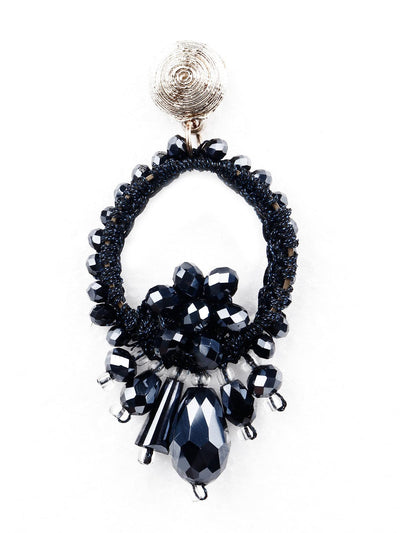Elegant navy blue embellished statement earrings - Odette