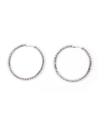 Elegant pearl hoop earrings -Silver - Odette