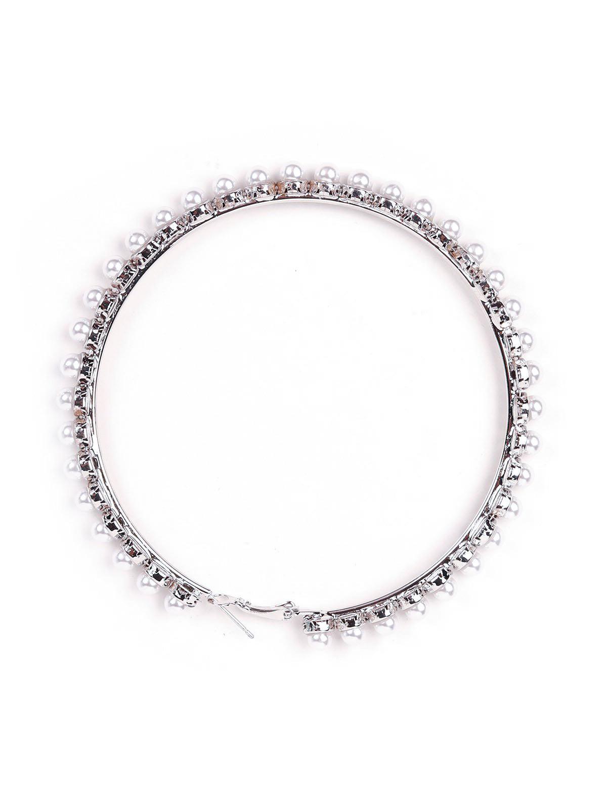 Elegant pearl hoop earrings -Silver - Odette