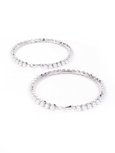 Elegant pearl hoop earrings -Silver - Odette