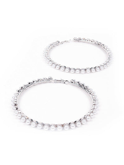 Elegant pearl hoop earrings -Silver - Odette