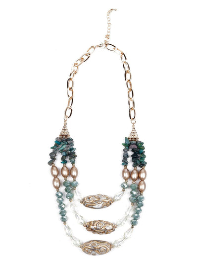 Elegant Sea-Green Multilayered Beaded Necklace - Odette