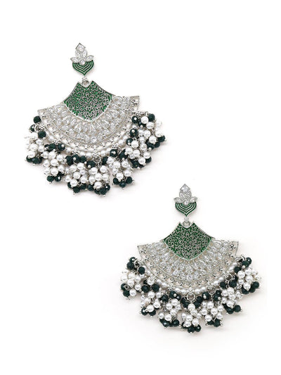 Elegant Silver Tone Half-Moon Bottle Green Dangle Earrings! - Odette